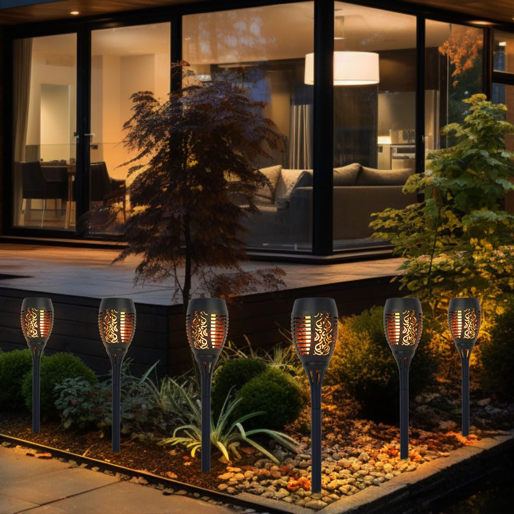 GLOBO Solar Flammen Fackeln Gartenleuchte Solarlicht im Freien Solarfackeln für Außen Flamme Solarleuchten Fackel für Außen, Feuereffekt, 12x LED, DxH 7,5x51 cm, 12er Set