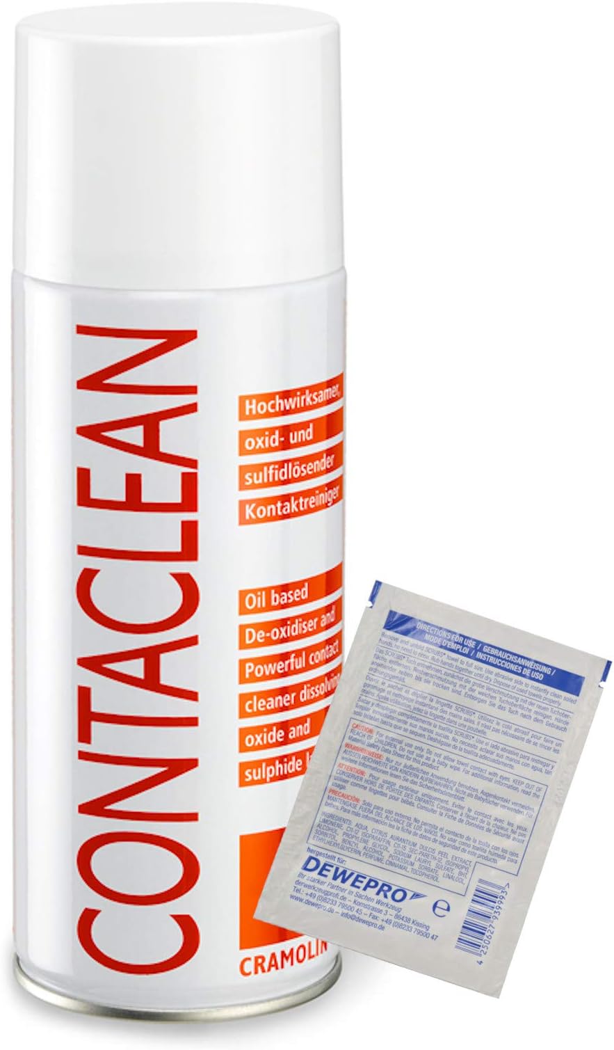 DEWEPROContaclean 400 ml spray can, contact cleaner, ITW Cramolin, 1011611, including 1 piece Dewepro® SingleScrubs