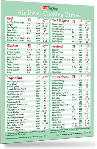 Imán con información de tiempo de cocina de freidora de aire, de 8 x 11 pulgadas, para cocina, recetas para freír, libro de cocina, fácil de leer,