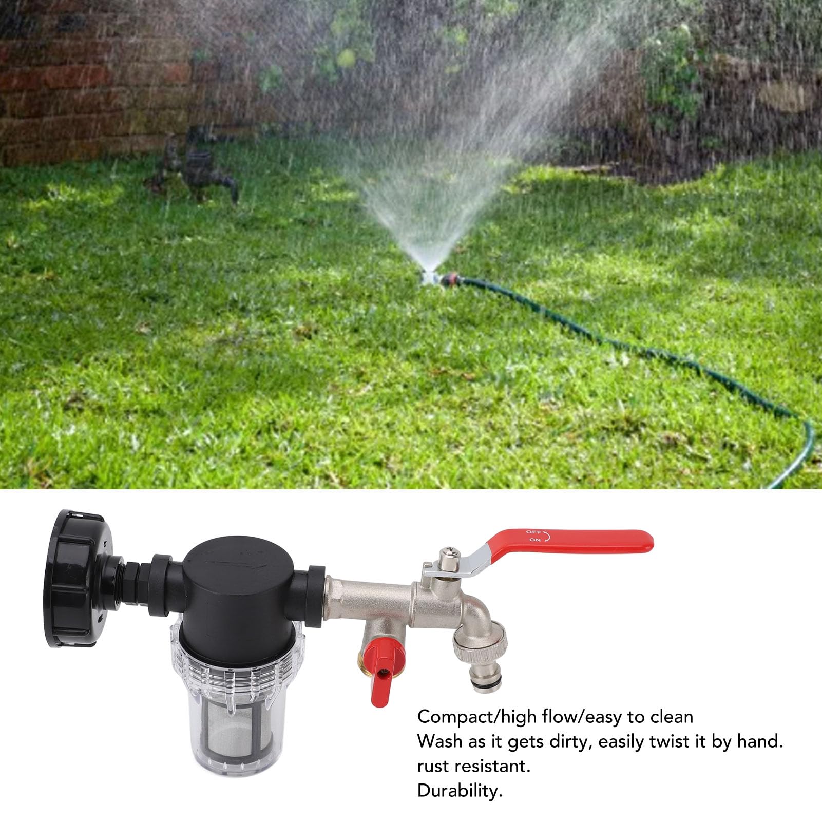 Filtro per Irrigazione per Adattatore per Rubinetto Serbatoio IBC Ton Joint Garden Irrigazione Acquario Pompa Filtro Acqua (Da S60x6 a G1/2 femmina con rubinetto a doppia)