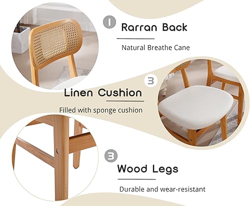 Vista 99 de EALSON Juego de 2 sillas de comedor de ratán, tapizadas de cuero, sillas de cocina de madera modernas de mediados de siglo, sillas laterales sin