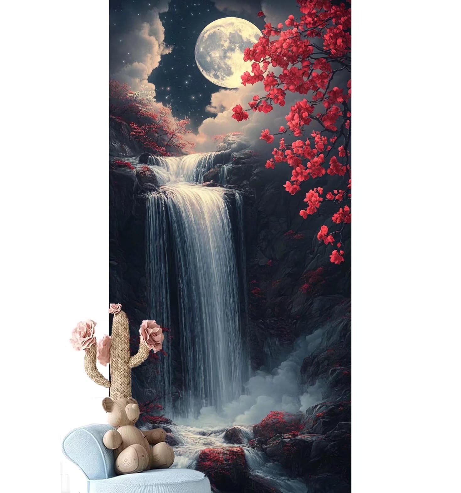 Dipingere con i Numeri per Adulti Bambini, Paint by Numbers con Pennelli Pittura a Pigmento Acrilico, Fai Da Te pittura di Numeri Kit Decora la casa Regalo (Senza Cornice)- Cascata,Luna 90x260cm V-982