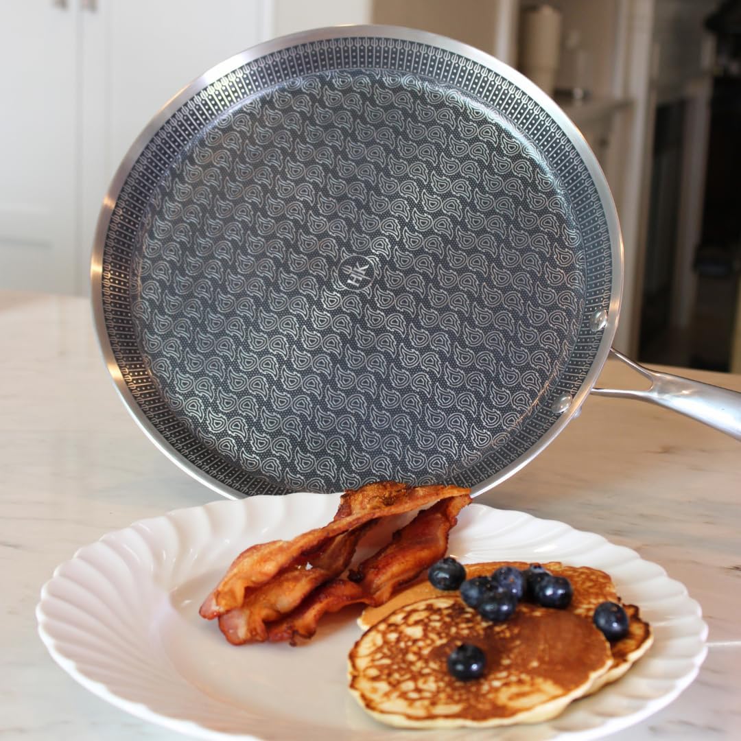 Hell's Kitchen Hybrid 12" Griddle Pan, Tri-Clad Stainless Steel and Nonstick Ceramic, PFAS Free, No Forever Chemicals, Non Toxic Cookware, Metal Utensil Safe, All Stoves, Induction Ready and Oven Safe
