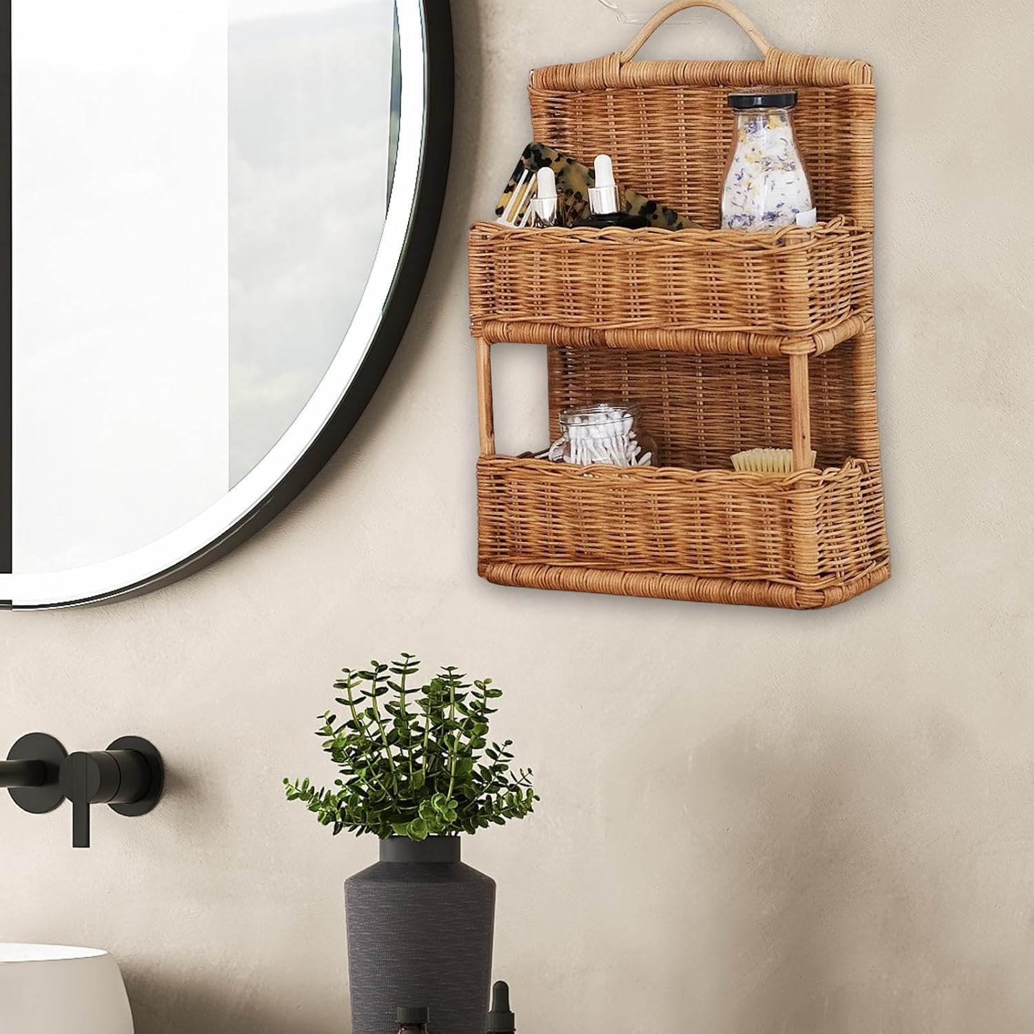 Hanging Storage Basket for Fruits and Plants, Wall-Mounted Organizer for Home and Garden, Brown