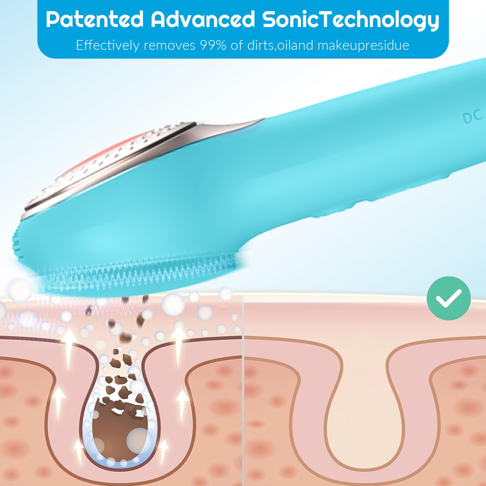 Landmore Limpiador facial de silicona, cepillo de limpieza facial impermeable con masaje térmico de luz roja, limpiador facial eléctrico con exfoliante de nariz para mujeres/hombres, limpieza