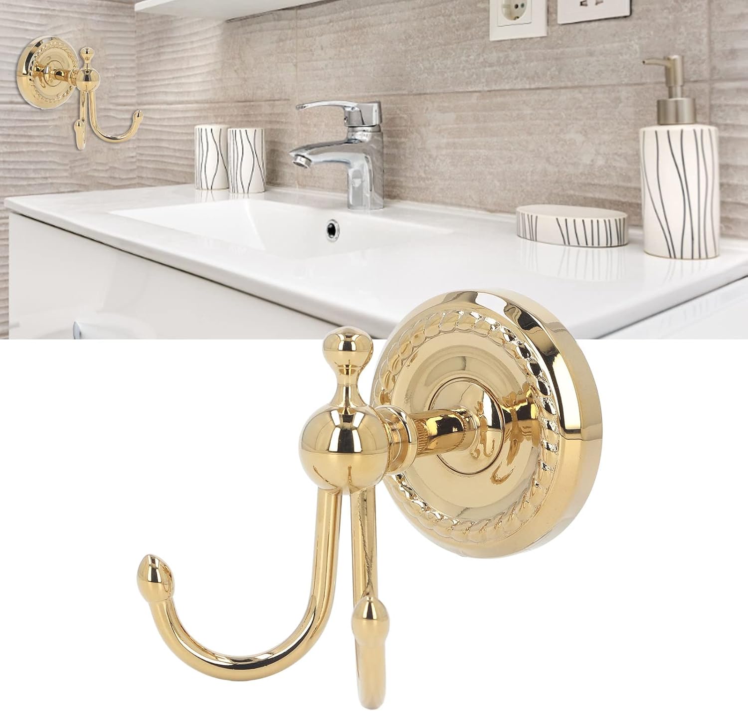 Double Prong Robe Hooks Antique Gold Finish Strong Load Bearing Wall Mounted Coat Hat Bags Towel Hook for Bathroom Bedroom Office