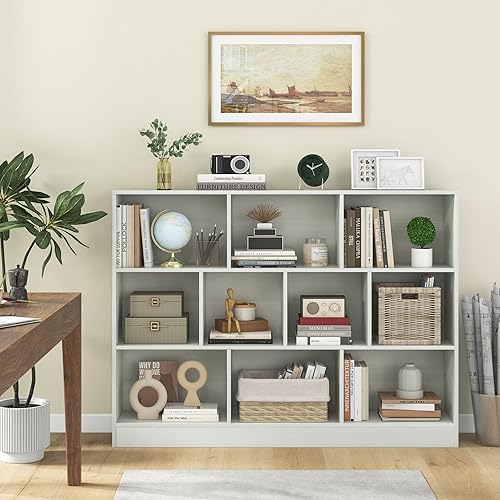 Miniatura 9 de Costzon 10-Cube Bookshelf for Kids, Wooden Toy Storage Organizer w 2 Anti-Toppling Kits, 3 Tier Open Shelves & Non-Slip Foot Pads, Montessori Toy