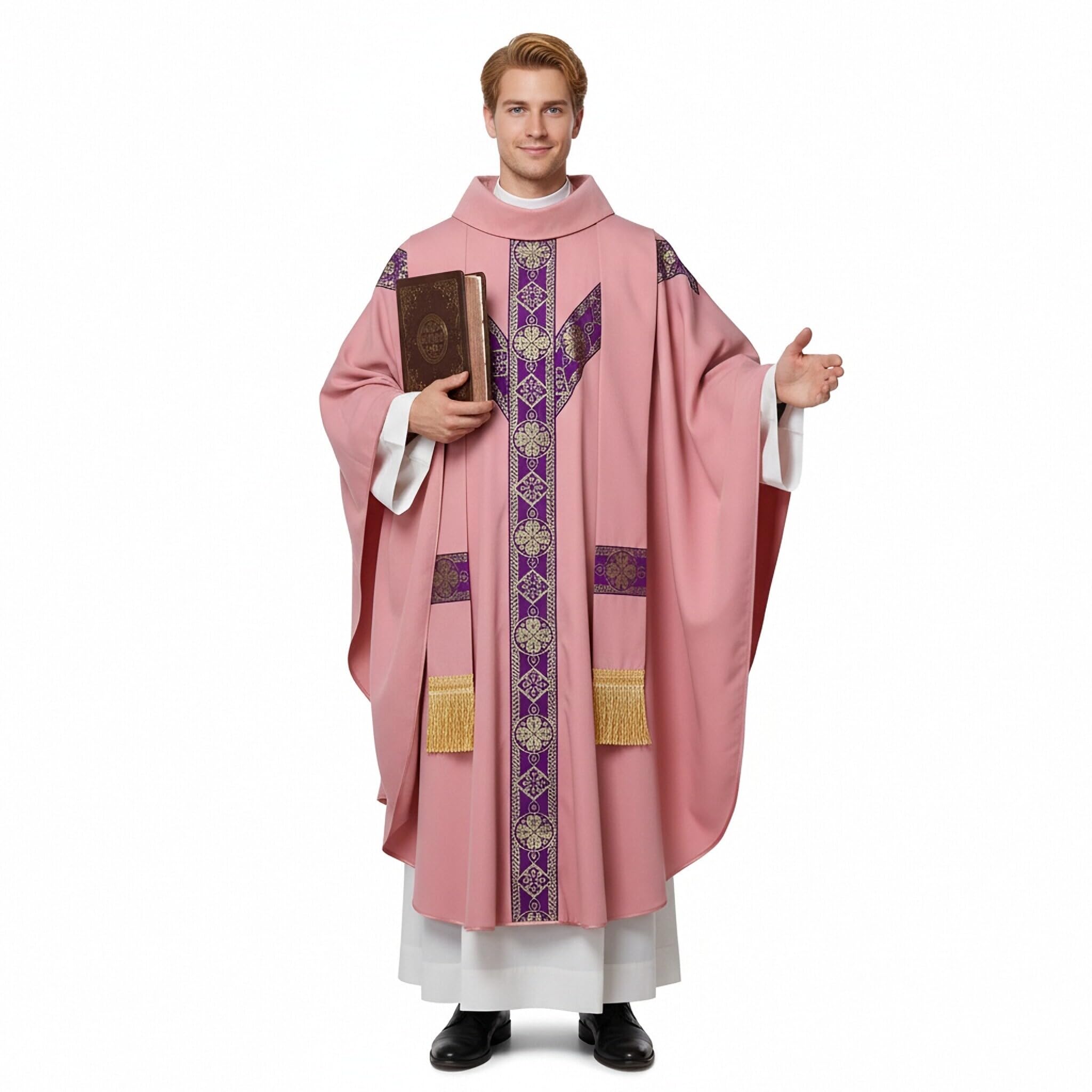 Chaquetas de iglesia elegantes para sacerdotes católicos, casulla misa, bata de cuello redondo con estola de pastor