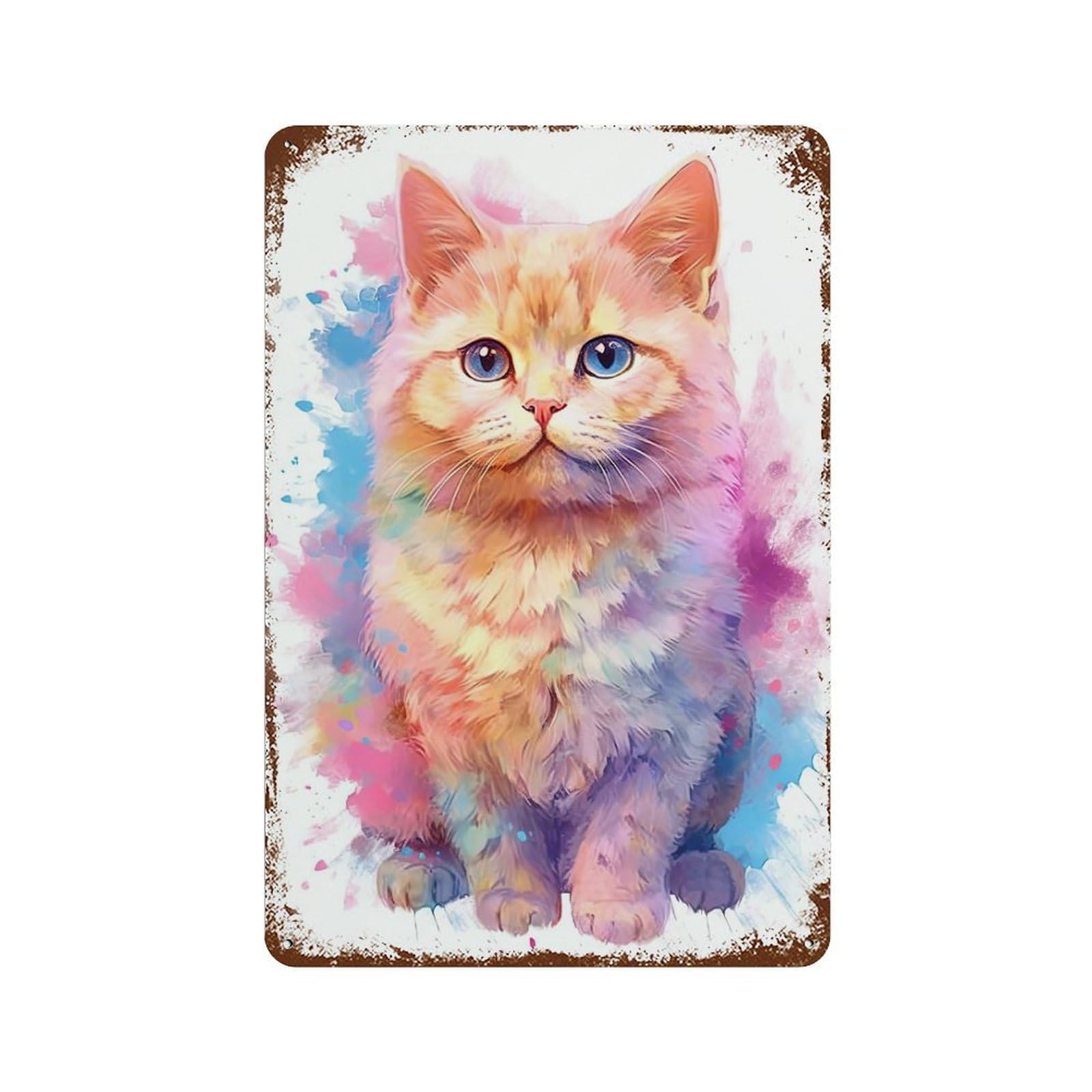 Cute British Shorthair Cat Decorative Tin Sign 11.8"x7.9", Retro Wall Decor for Basement, Hobby Room And Garage Decor
