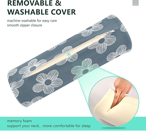 Miniatura 4 de Kigai Almohada cervical para aliviar el dolor de cuello, almohada de espuma viscoelástica con funda extraíble y lavable, almohada cilíndrica de