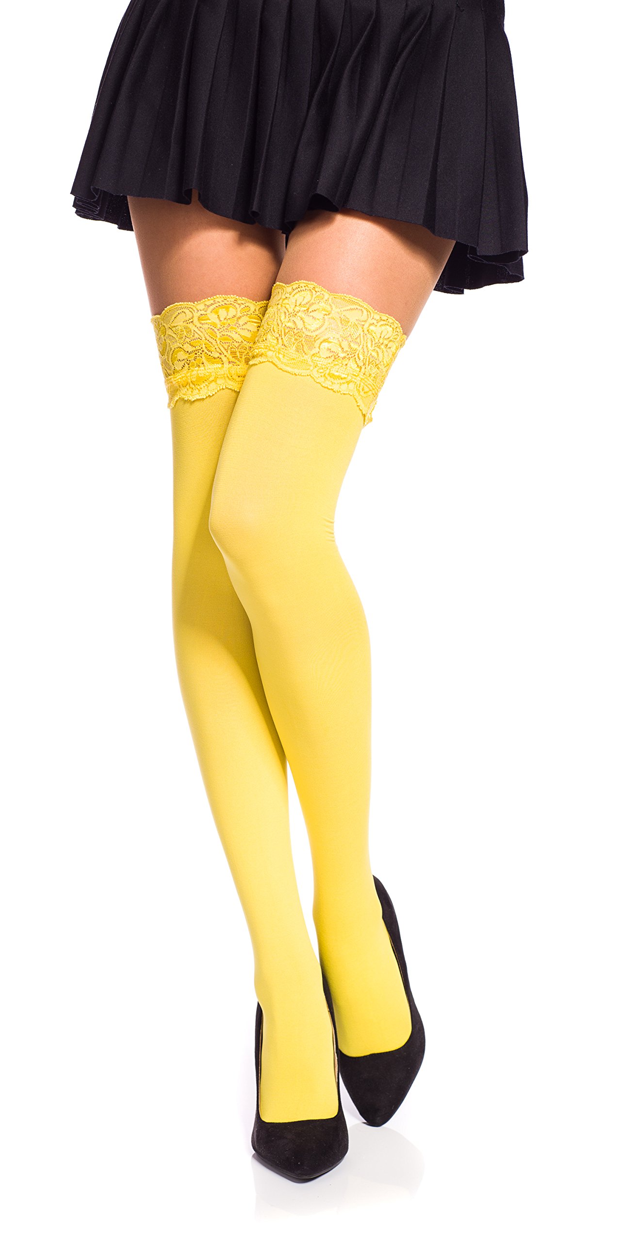 Romartex Opaque 40 Denier Microfibre Hold Ups Stockings, L, yellow