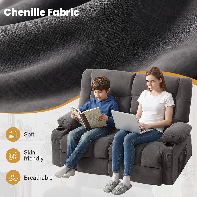 BOSMILLER Recliner Loveseat with Cup Holders for Living Room, 2 Seat Manual Reclining Loveseat with Side Pocket, RV Loveseat Recliner Sofa for Movie Room image 6