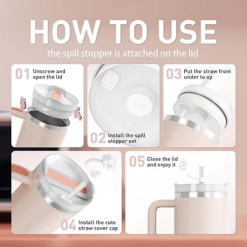 Miniatura 3 de Vaso de 40 onzas con asa y tapa de pajilla, tapa de silicona a prueba de fugas, tapa de pajita, taza de café de viaje, botella de agua de acero