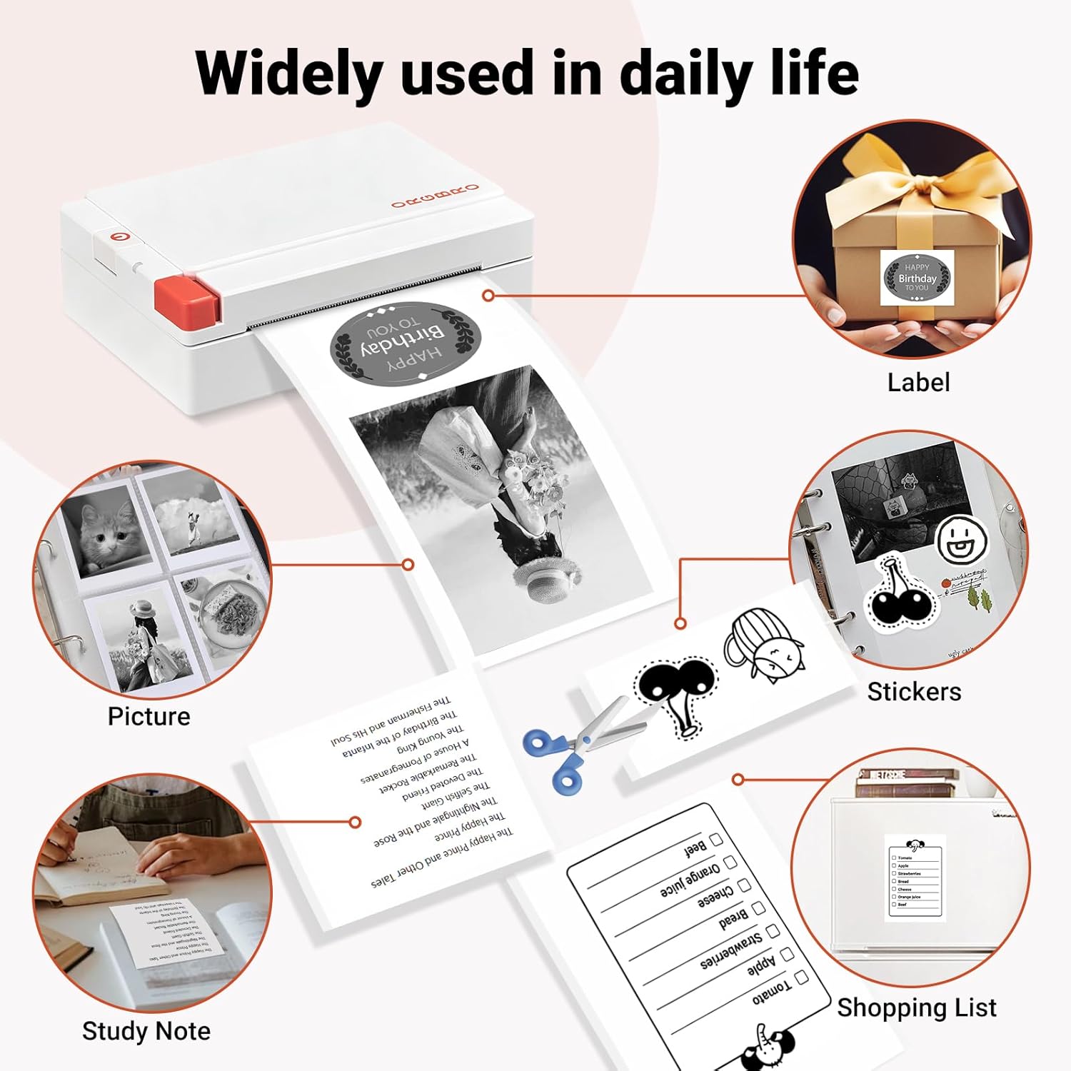 ORGBRO X3 Sticker Printer, 300 DPI, Bluetooth, Monochrome, 3.15 Inch Width, 19.7 Feet Length, Study Notes, Flashcards, Crafting
