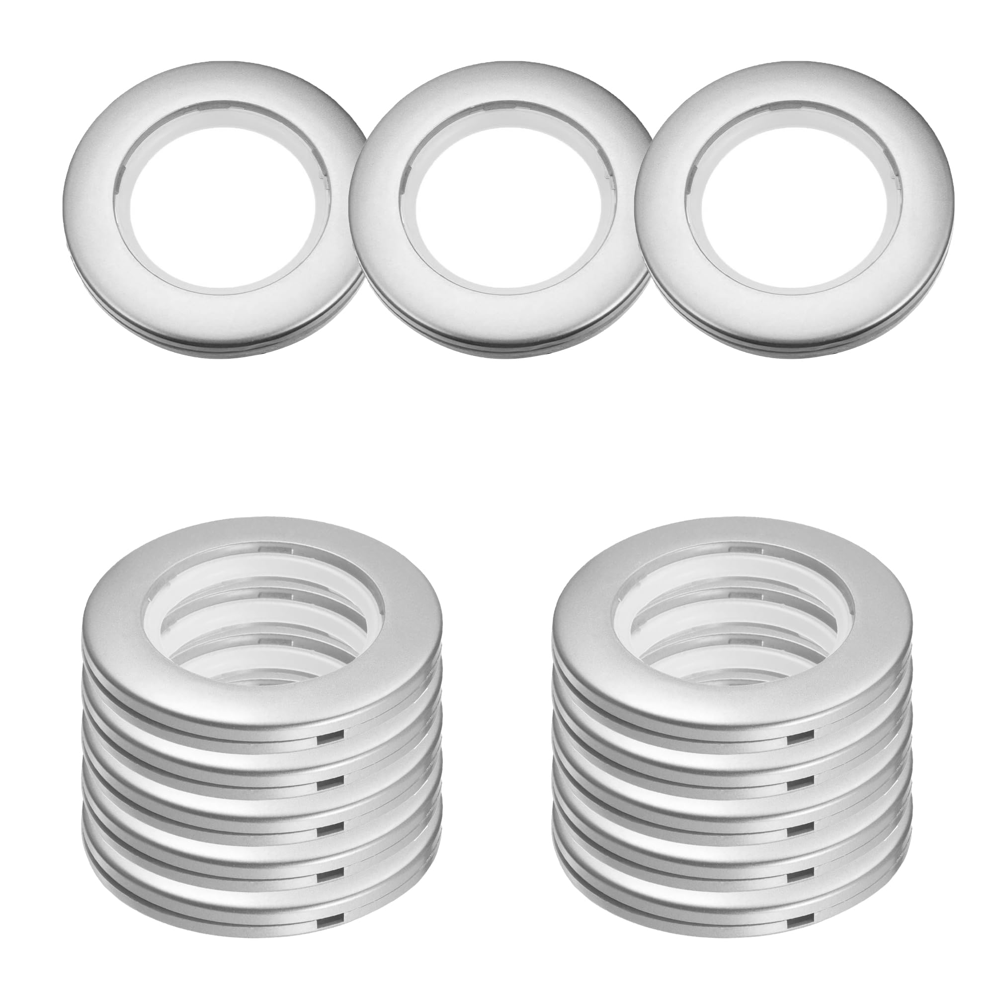 WedDecor 42mm Snap-On Curtain Grommets, Washable Low Noise Eyelet Rings, Smooth Glide Plastic Curtain Rings for Shower Room Divider Drapes, Drapery Hardware, Matte Silver, Set 10 Pieces.