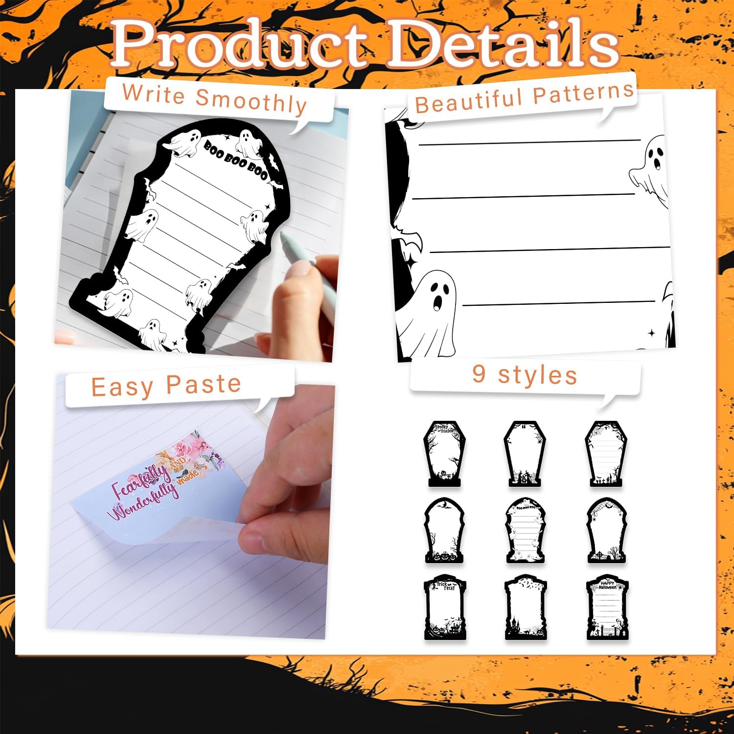 Gothic Halloween Sticky Notes Gifts for Spooky 9-Pack image 3