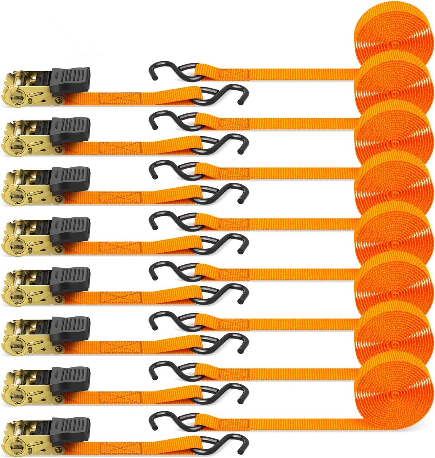Ratchet Tie Down Strap 8Pack 15 Ft 500 lbs Load Cap with