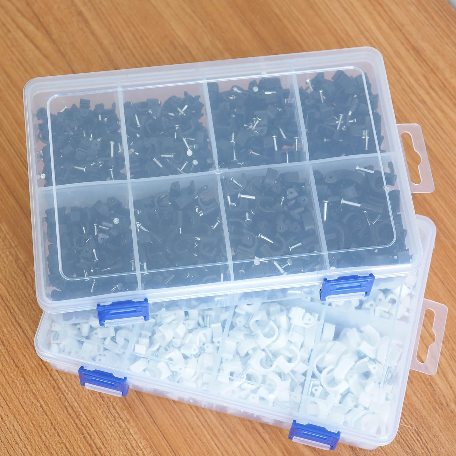 740 Pack 2 Types (Rectangular and semi -Circular) Cable Wire Clips with 4 commonly Used Sizes 6mm 7mm 8mm 10mm for CAT5 Cat6 RG6 RG59 Cable (Black)
