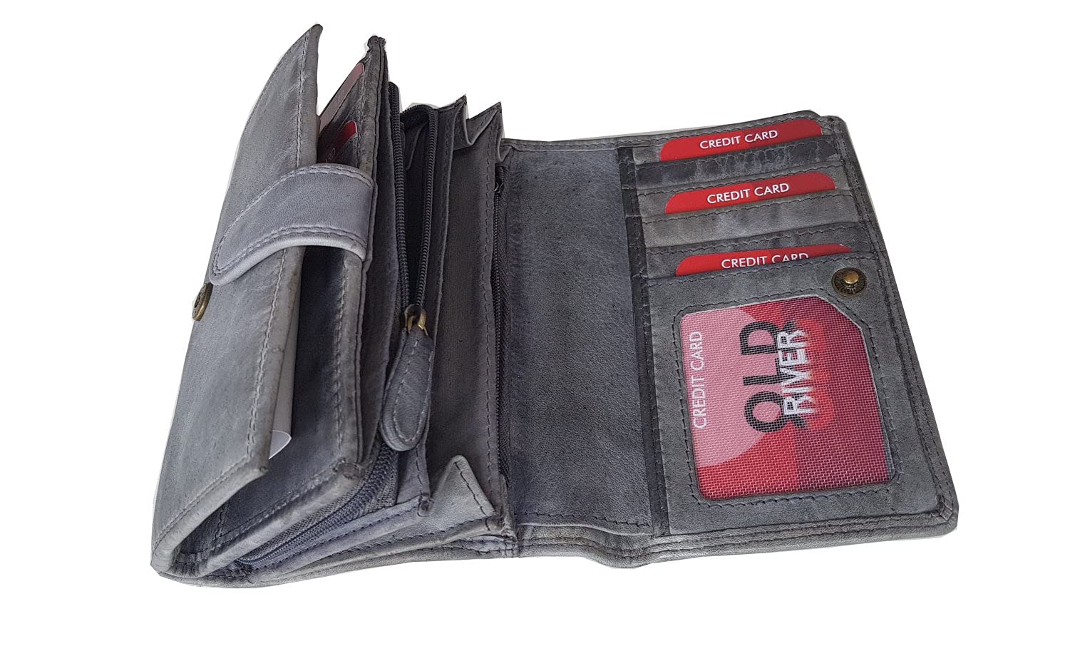 Monedero de piel para mujer, monedero, duradero, con tarjetero y portamonedas, gris, Mittel, Cartera