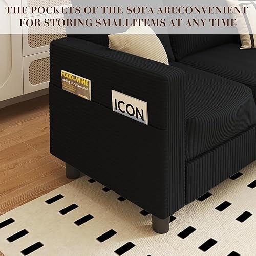 Miniatura 6 de JAMFLY Sofá modular en forma de L con otomana de almacenamiento, sofás pequeños para sala de estar, sofá tapizado de tela con otomana móvil para