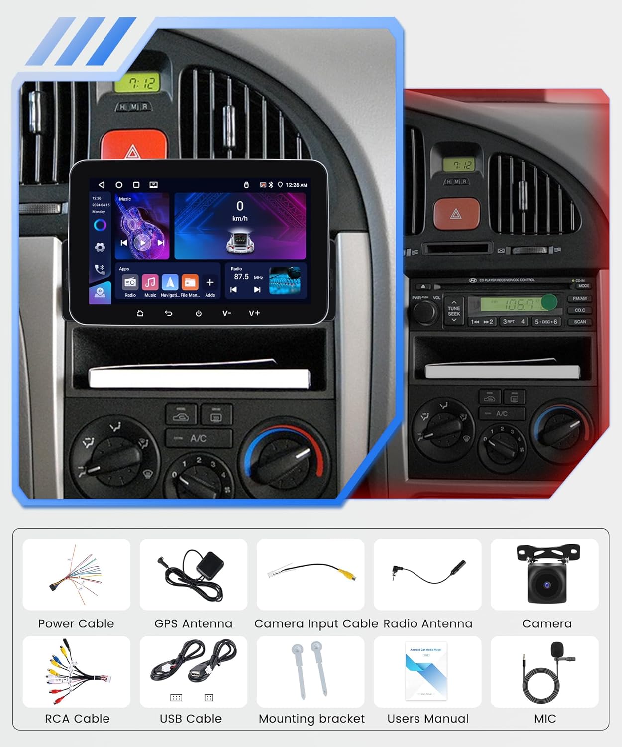4Core 4G+64G Android Single Din Car Stereo Radio, 1 Din Radio Wireless CarPlay Android Auto, 7 inch IPS Touch Screen Stereo, 5GWiFi+GPS, Bluetooth 5.0 AHD Backup Camera, SWC FM RDS EQ USB