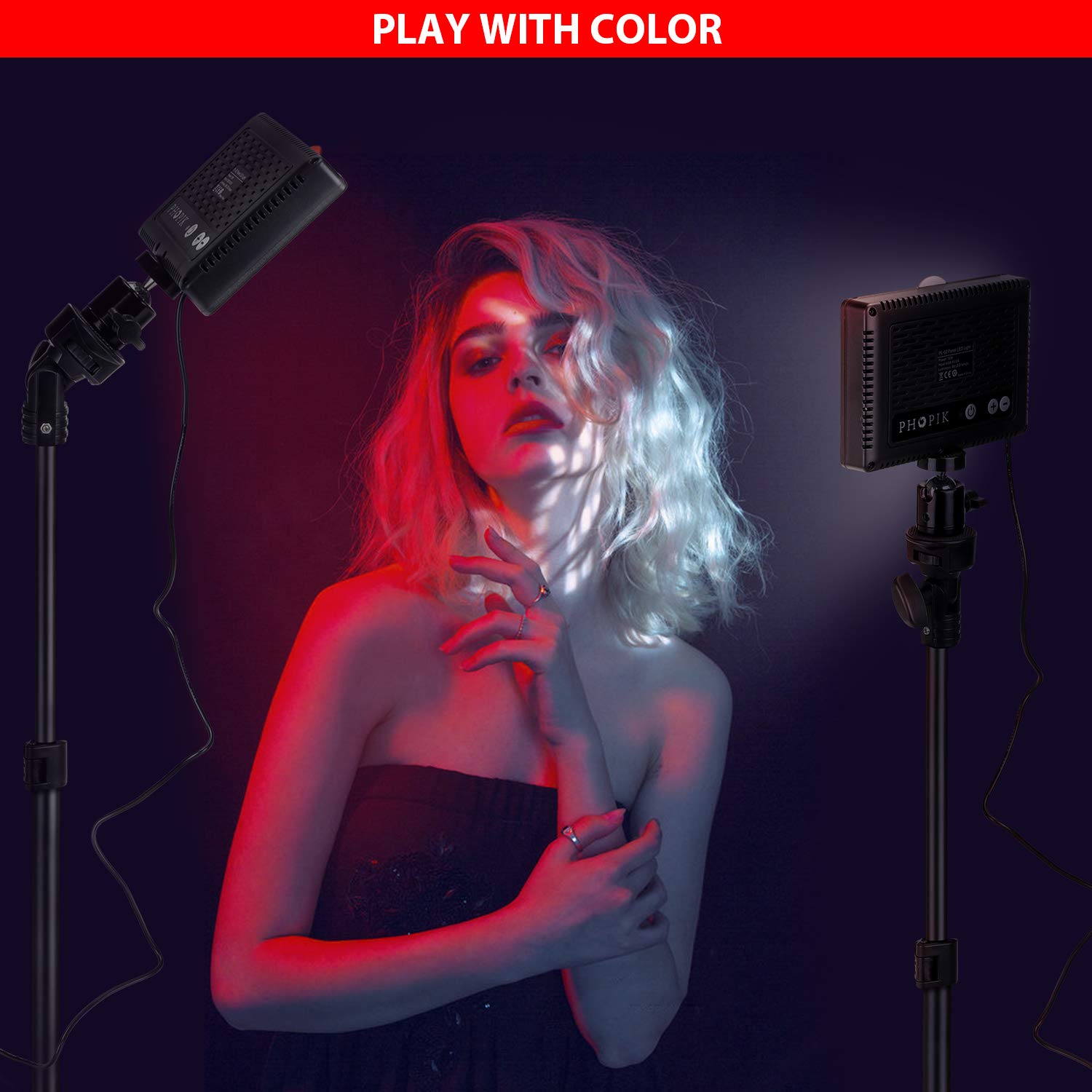 PHOPIK Dimmable 5600K LED Video Light with Adjustable Tripod Stand