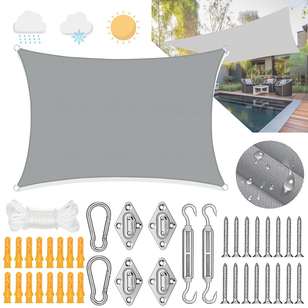 Voile d'ombrage rectangulaire 3 x 4 m - 3 x 4 m - Étanche - Avec œillets - Voile d'ombrage imperméable - Rectangulaire - En toile imperméable - Avec kit de fixation - Protection UV 98 % - Pour jardin,