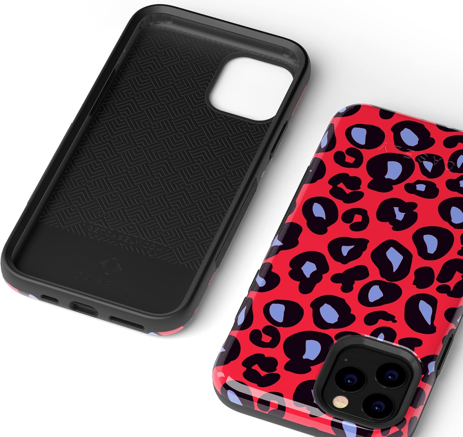 Casely iPhone 11 Pro Max Case | Into the Wild | Red & Blue Leopard Print | Bold Protective Design