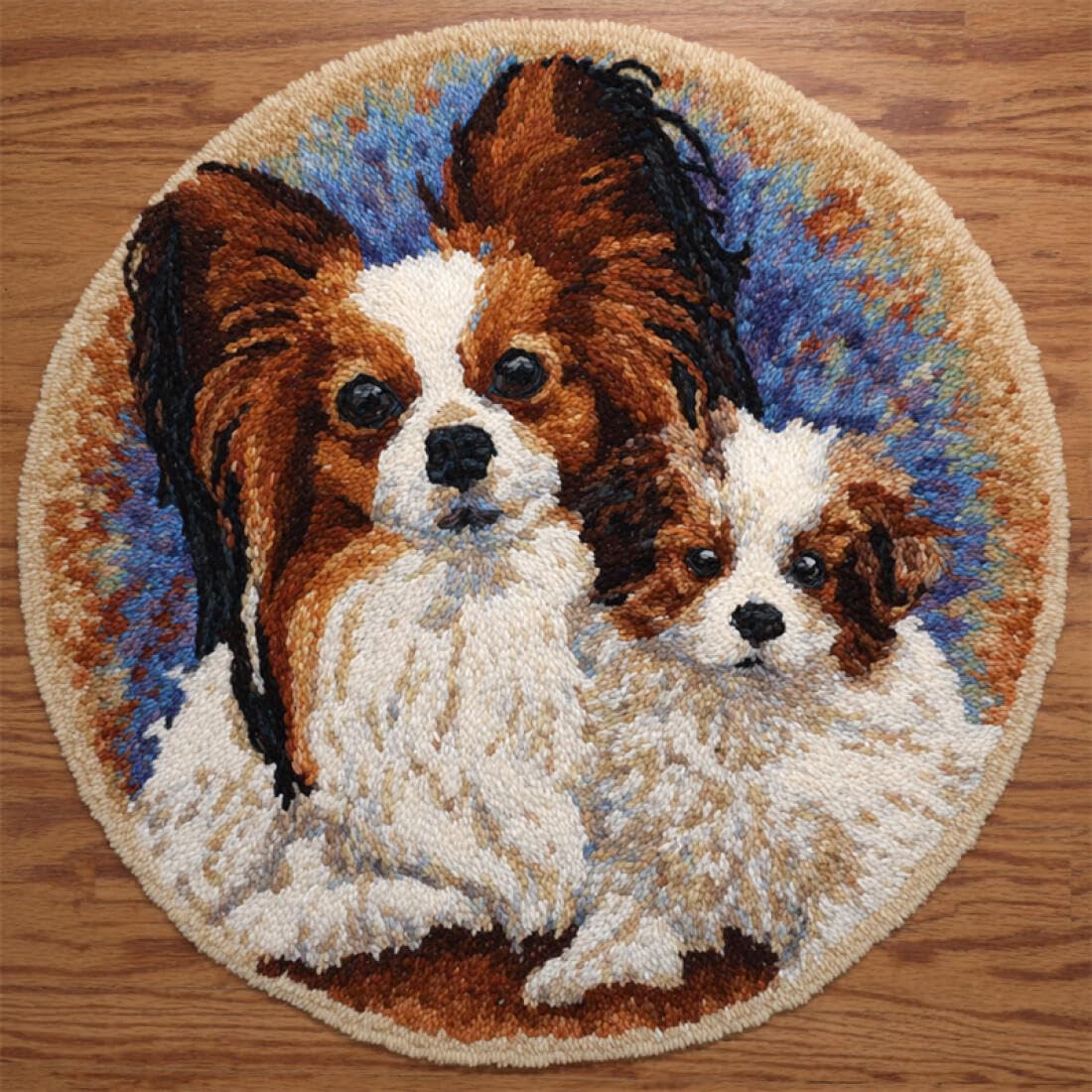 Rqwybcaxn DIY Rug Latch Hook Kits for Teens Animal Needlework Kit Cartoon Papillon 80x80cm Round Washable Area Rug Study Wall Hanging