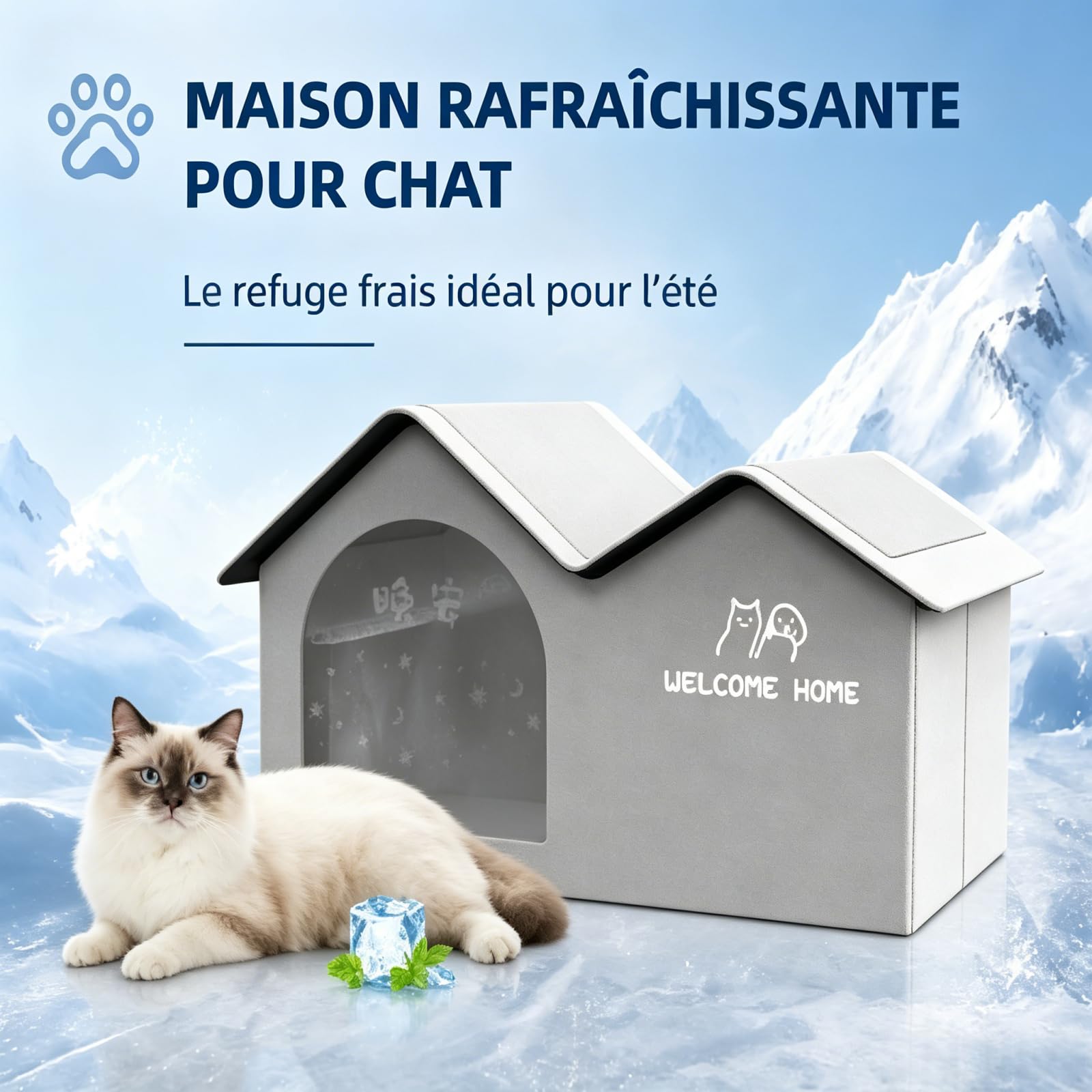 Maison RafraîChissante pour Chat,Cabane Rafraichissante Chat avec 10 Sacs De Glace,Maison Fraicheur Chat Pliable,Niche RafraîChissante pour Chats Et Chiens, Jardin, Terrasses, Cours，Gris，Gris
