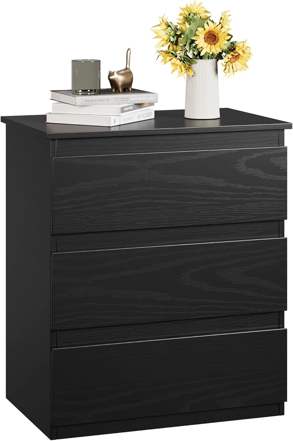 Bamjoy Black Nightstand with 3 Drawers, Beside Table with Drawers for Bedroom, Small Side Table Storage Cabinet 3 Drawer Night Stand for Home Office, 18.0W x 14.0D x 24.8H Inches