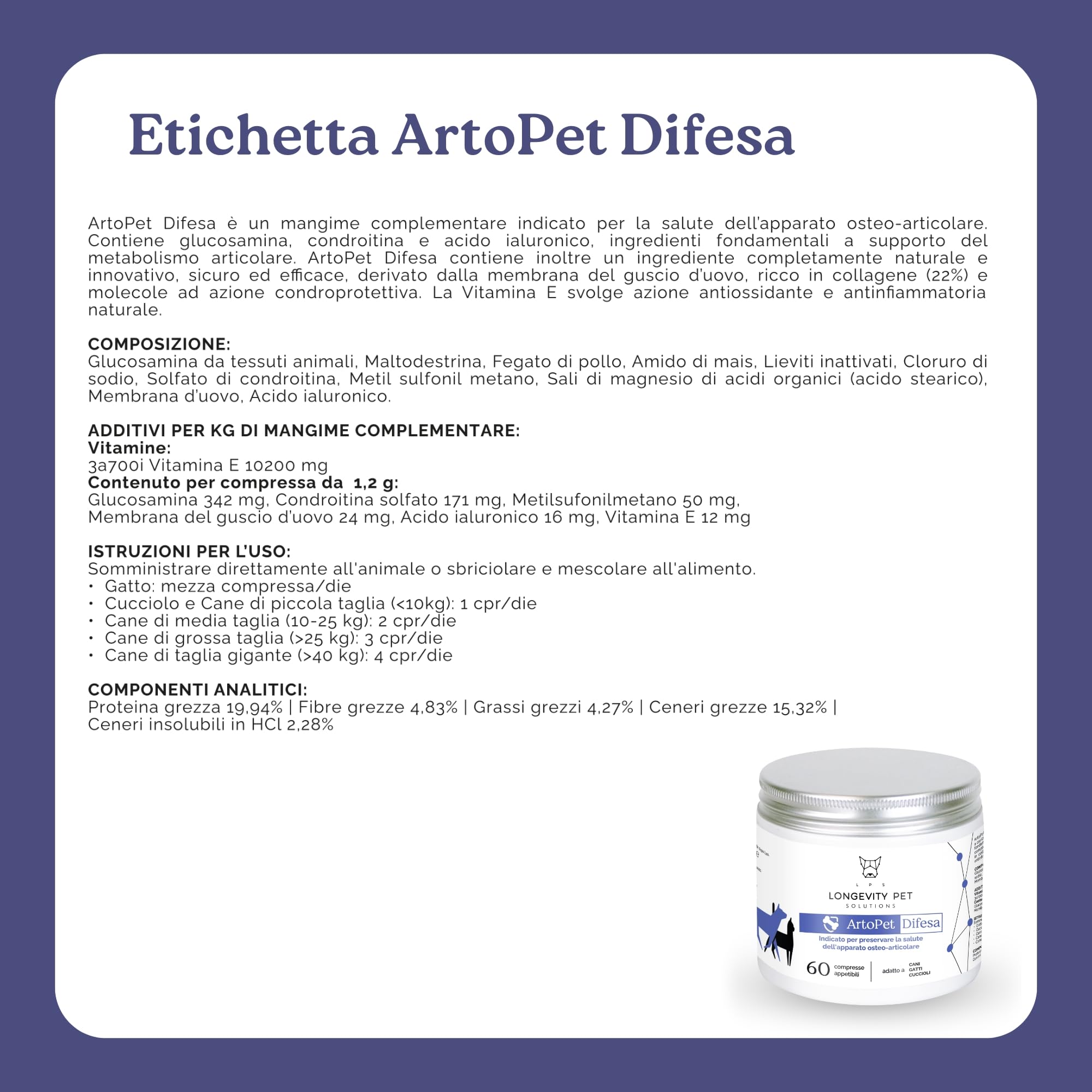 ArtoPet Difesa 60 Compresse | Integratore Articolazioni Cane e Gatto con Glucosamina Condroitina - Antinfiammatorio Naturale Antiossidante - Mobilità e Benessere Osteo-Articolare - Longevity Pet
