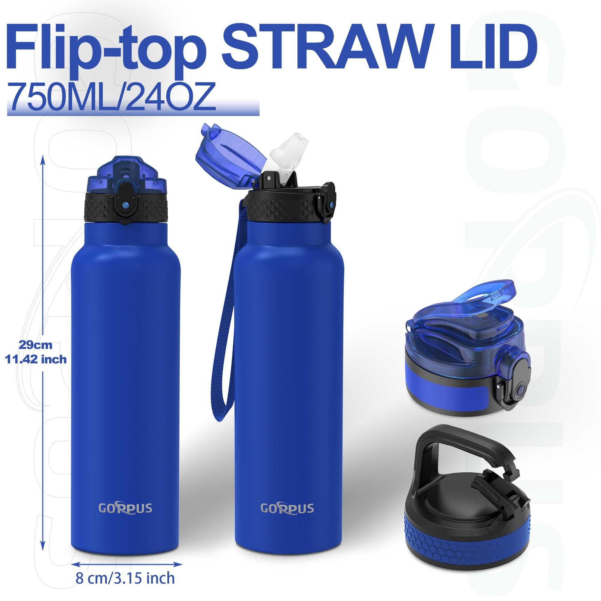 RUBYFLASK Borraccia Termica In Acciaio Inox Con Cannuccia – 907ml (32oz), Isolamento 12h Caldo/24h Freddo, 3 Coperchi A Prova Di Perdite, Fondina Antiscivolo, Nero Indaco