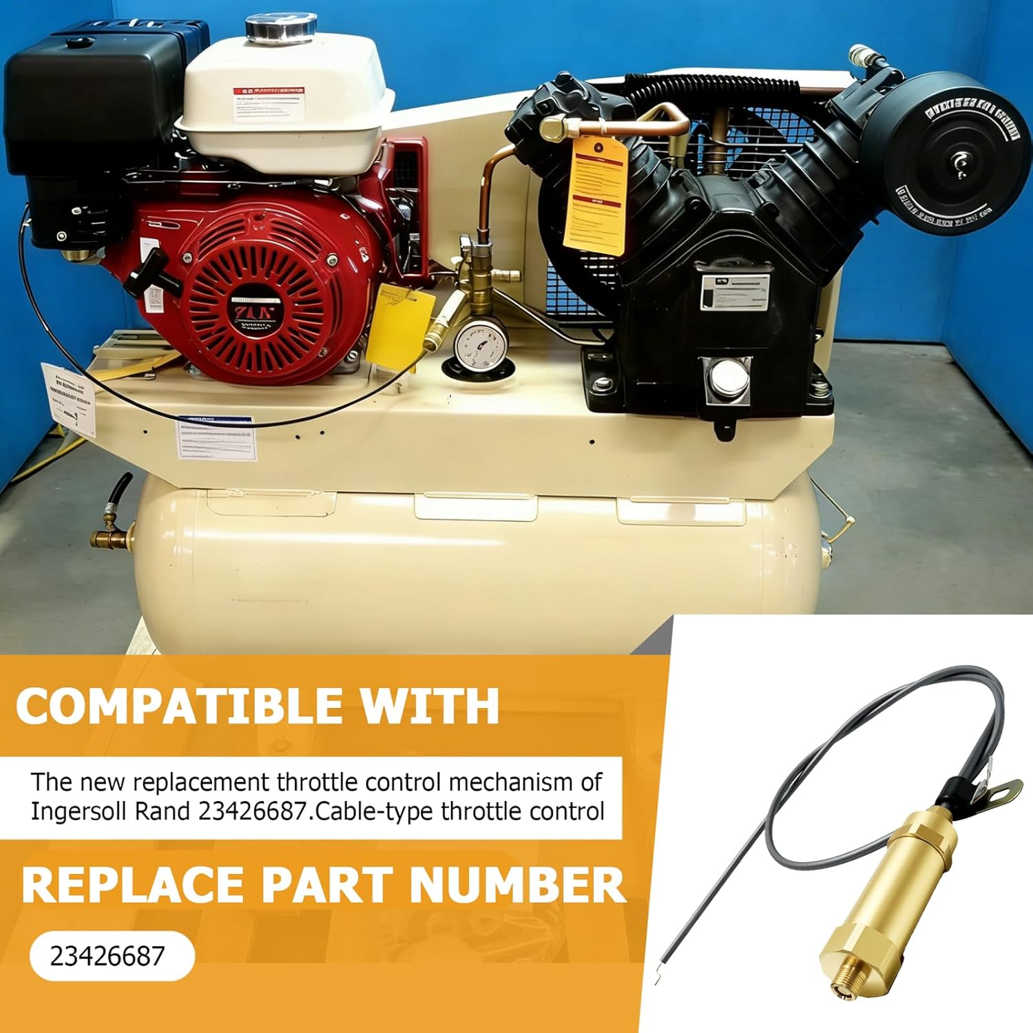 Replacement Throttle Control Mechanism for 23426687 Ingersoll Rand, Cable Whip Style (8HP - 13HP Engines, 36" Throttle Control Cable)