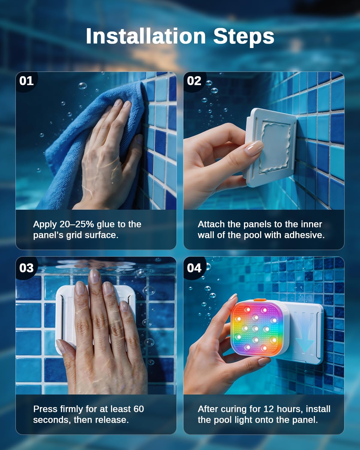 SoulBay - Luces de piscina subacuáticas, 2 piezas de luces magnéticas recargables para bañera de hidromasaje con control remoto, 16 colores y 6 modos dinámicos RGB, accesorios de spa LED impermeables