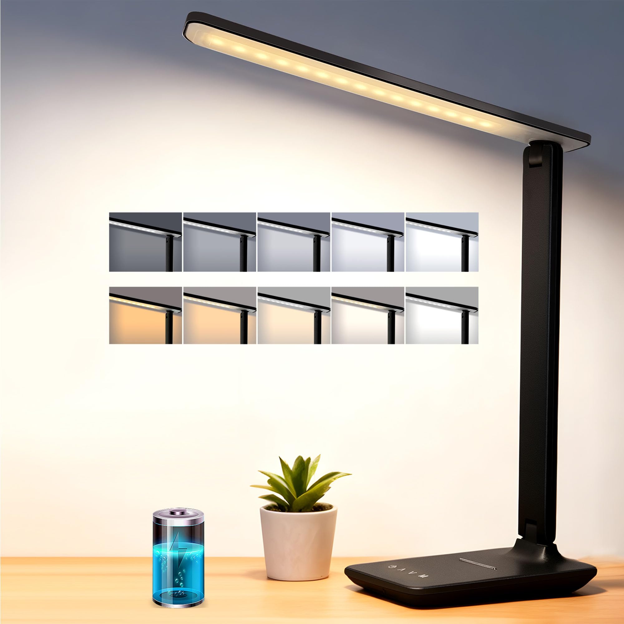 karidi Led Schreibtischlampe Kabellos Mit 4000mAh Akku, Dimmbare Tischlampe Mit 5 Farben 5 Helligkeitsstufen Touch Steuerung Augenschutz Faltbar Und Tragbar Für Kinder Büro Zuhause Und Lektüre