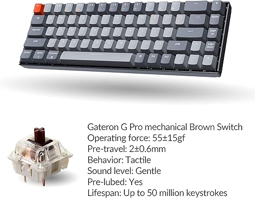 Miniatura 6 de Keychron Teclado mecánico K6 65 compacto con 68 teclas teclado inalámbrico para juegos retroiluminación RGB Bluetooth 51teclado con cable compatible
