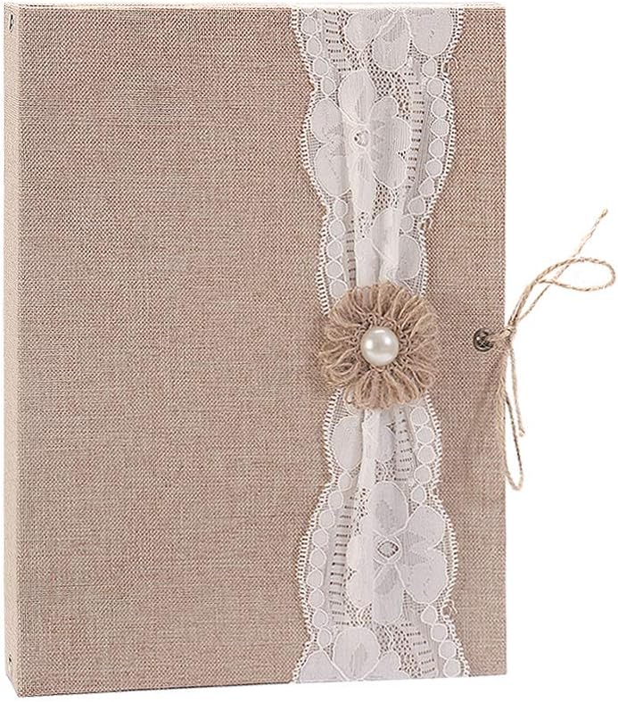 VEESUN Photo Album Scrapbook, Linen Refillable Scrap Book, Vintage Black Pages Memory Book, Birthday Gifts for Mum, Wedding Anniversary for Men Women, Lace Beige