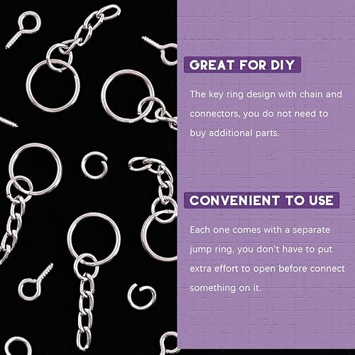 Miniatura 4 de Swpeet Juego de 450 llaveros plateados de 35 de pulgada y 0.591 in, incluye 150 anillos de llavero con cadena y 150 anillos de salto con 150 pines