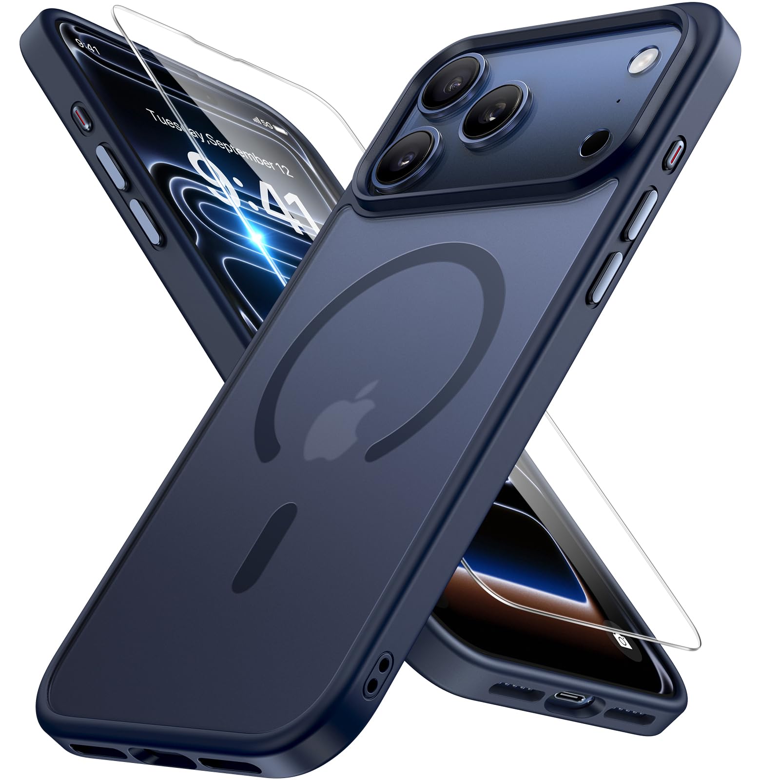 Photo 1 of Miracase Magnetic for iPhone 17 Pro Max Case (Compatible with MagSafe) with Screen Protector Military-Grade Protection, Anti-Fingerprint Matte Phone Cover for iPhone 17 Pro Max 6.9 inch, Blue