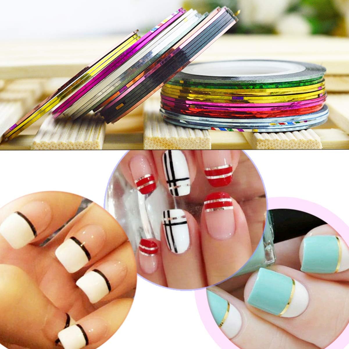 30Rolls Nail Striping Tapes Self-Adhesive Shining Holographic DIY Nail Art Lines for Manicure and Pedicure Mixed Gold and Silver Colors