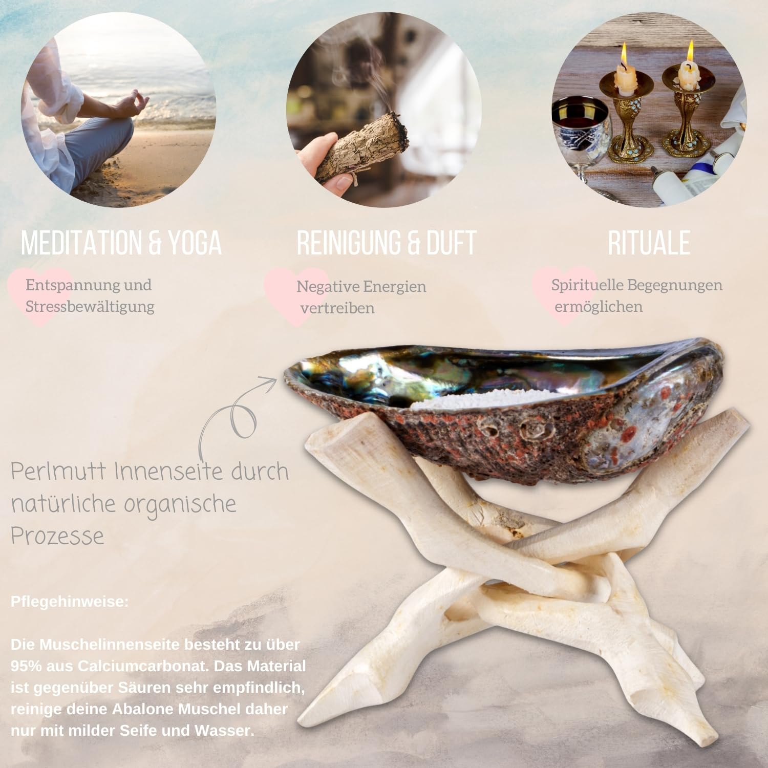 Premium Räucherset aus weißer Salbei und Palo Santo | Mit Abalone Muschel und Tripod | Geschenkset | Für Seele, Entspannung, Reinigung, Ritual