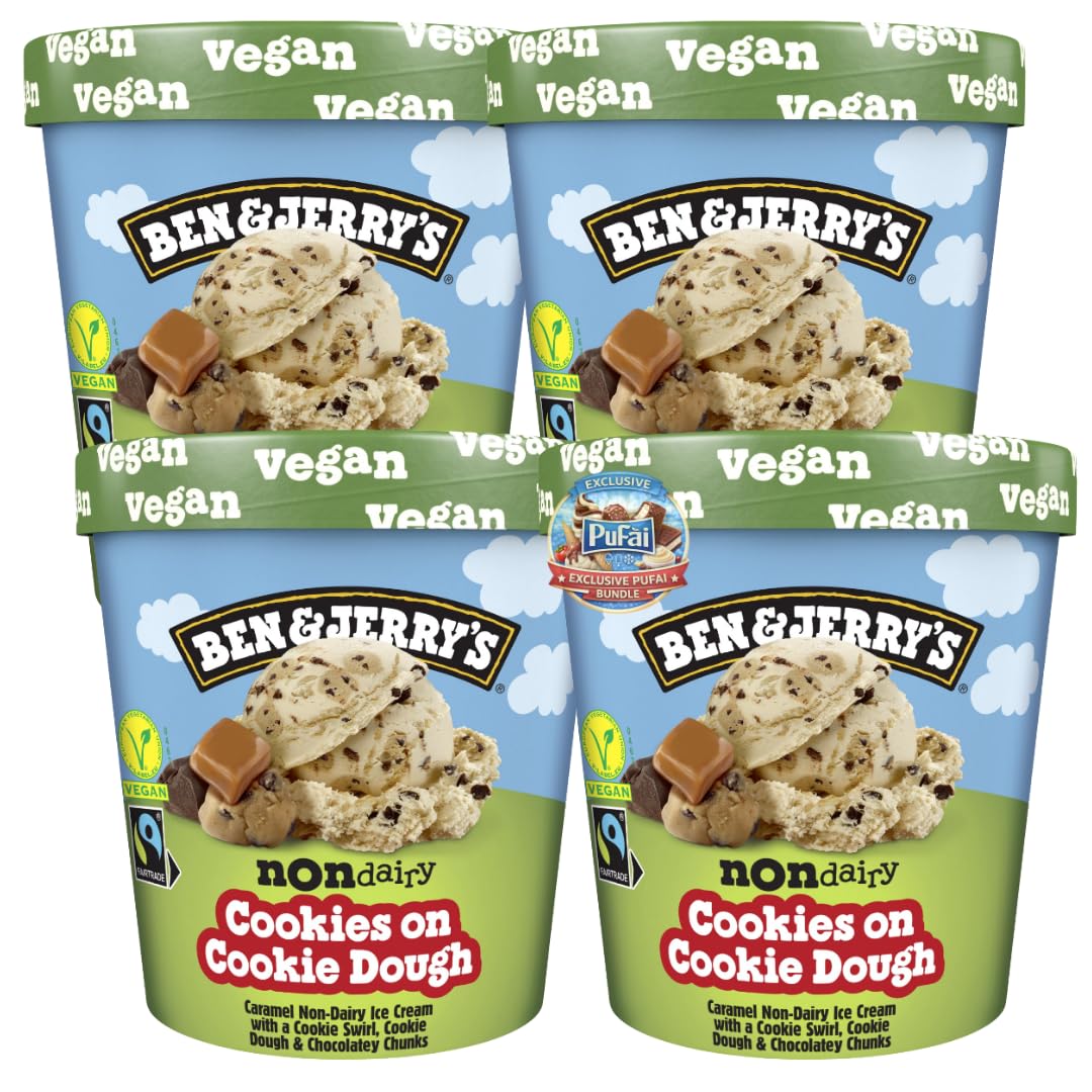 PUFAI Bundle – Ben & Jerry's Cookies Eiscreme Vegan 465 ml x 4er | Pflanzliches Dessert | Keksstücke | Cremige Textur | Tiefkühlprodukt für Snack & Servieren