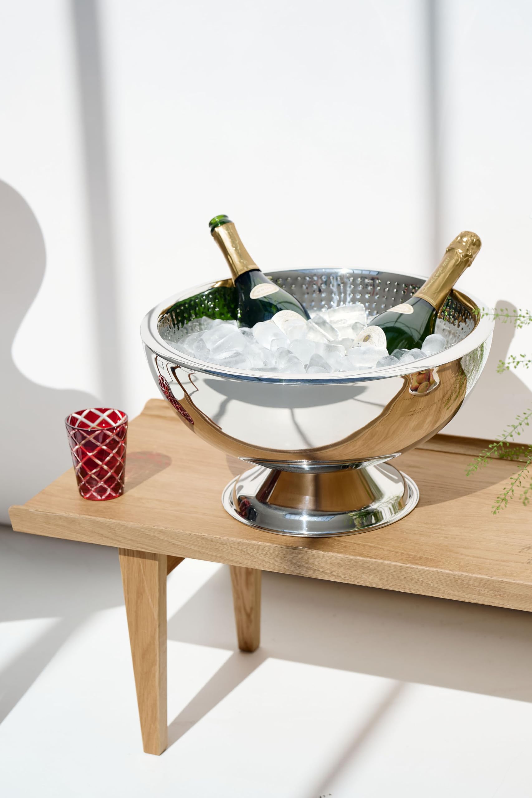 EDZARD Seau à champagne Cadiz, martelé à l'intérieur, 10,5 litres, diamètre 43 cm, à double paroi pour de meilleures performances isolantes, refroidisseur de bouteilles, refroidisseur de vin