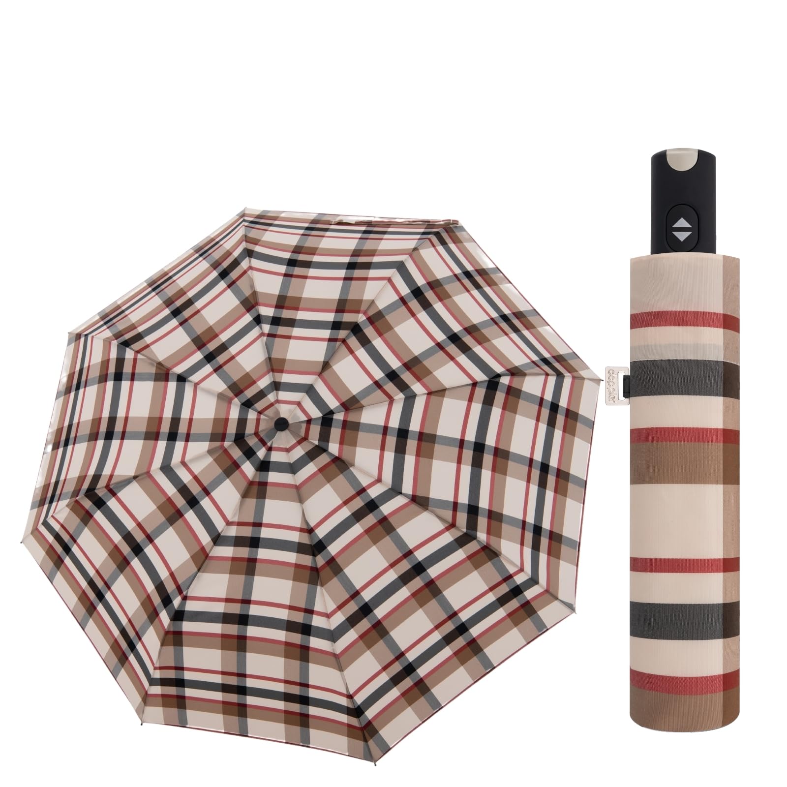 doppler Liverpool Automatische paraplu – groot dak – ongewone, elegante look, Zwart, Medium