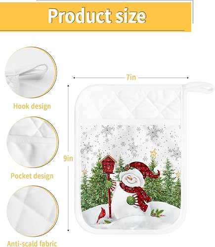 Miniatura 3 de Juego de 2 agarraderas de tela de toalla de copo de nieve para cocina, antideslizantes y aislantes de calor, juego de agarraderas de tela de toalla