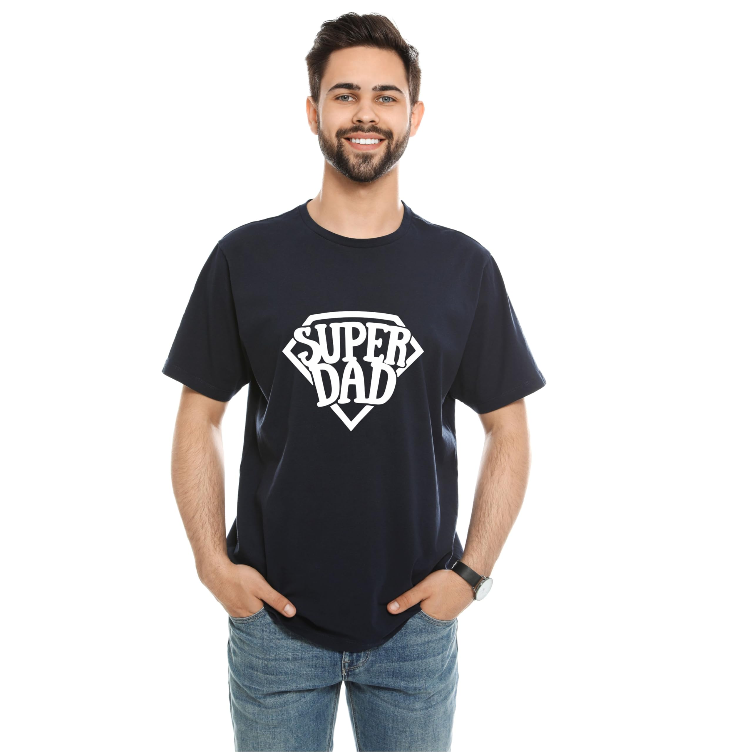 eweft Super Dad Printed Half Sleeve Round Neck Black Cotton T-Shirt for Boy's/Man's-picture-11