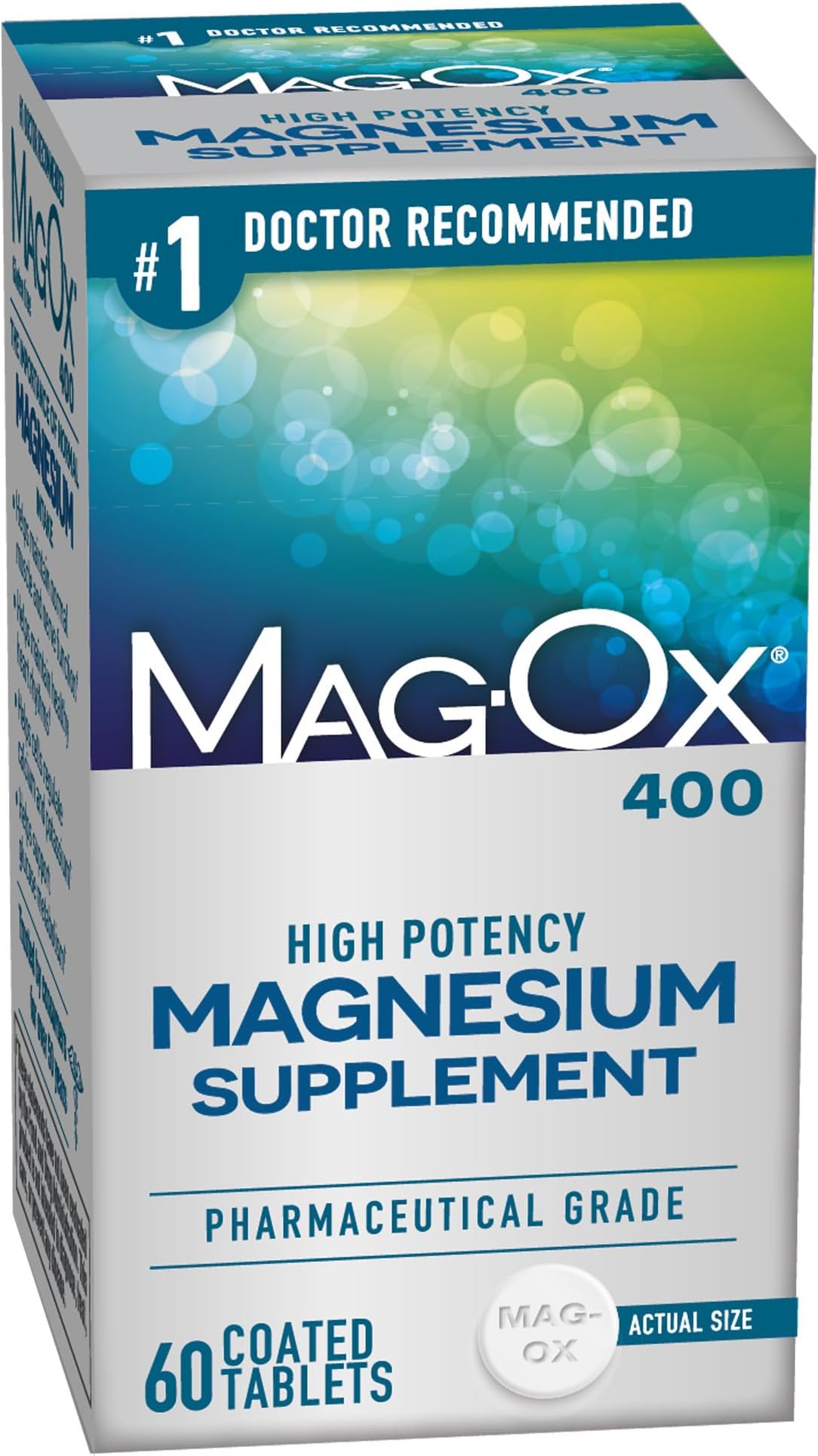 Magnesium Supplement, Pharmaceutical Grade Magnesium Oxide with 482 mg Per Dose, 60 Tablets
