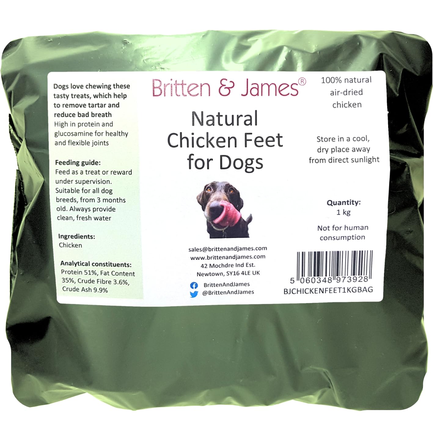 Chicken Feet for Dogs by Britten and James (1kg bag). Air Dried, High in Protein Natural Dog Chews