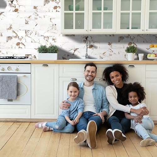 Miniatura 4 de STICKGOO 10 hojas de salpicaduras para despegar y pegar, panel de pared compuesto de aluminio 3D, calcomanías de azulejos de metro blanco Bélgica